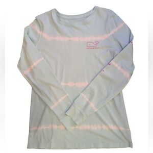 Vineyard Vines Women's Long Sleeve Tie Dye T Shirt Light Blue White Magenta S